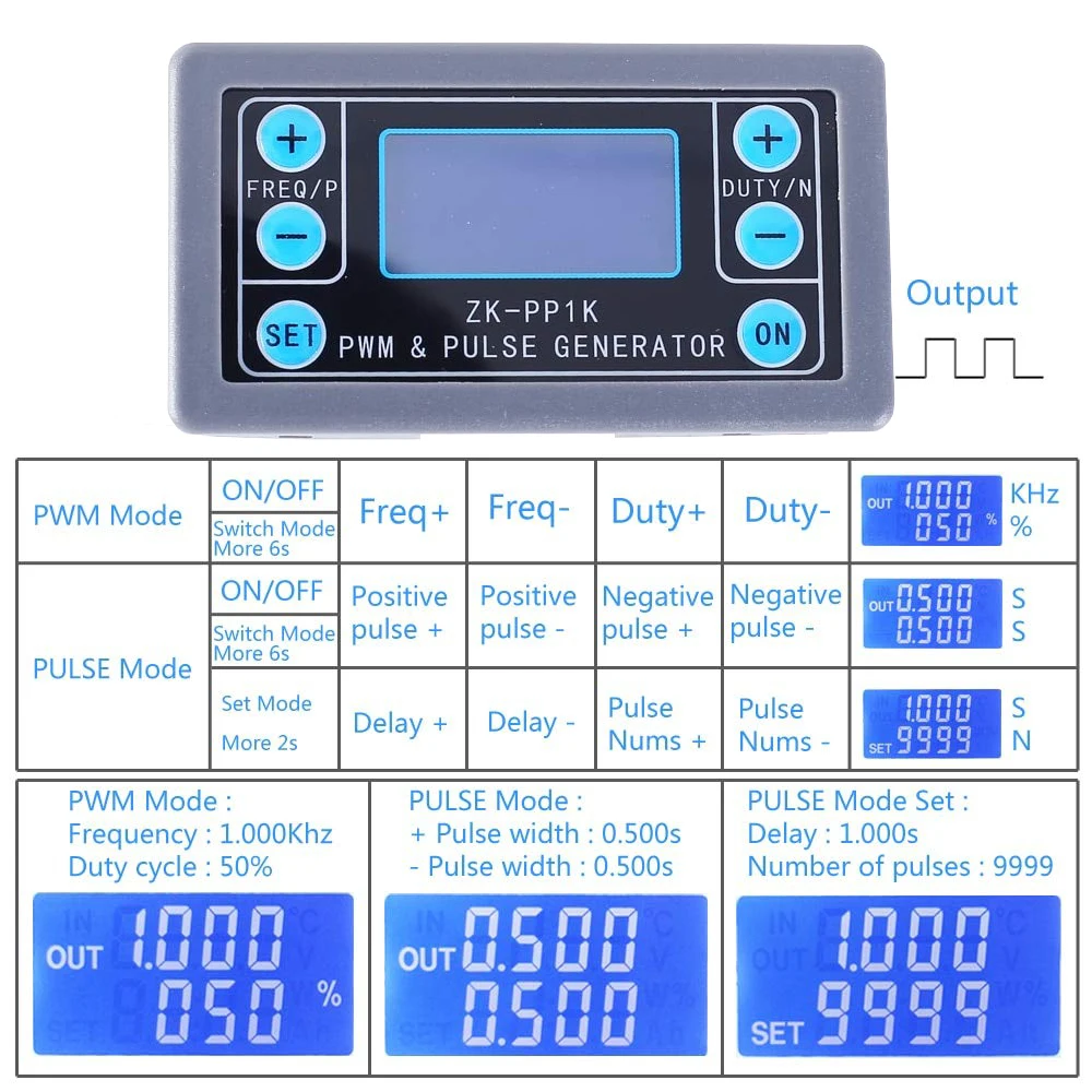 Imagem -05 - Digital Pwm Lcd Signal Generator Frequência de Pulso Onda Quadrada Ajustável Gerador de Função de Sinal Duty Cycle Zk-pp1k 50 Pcs