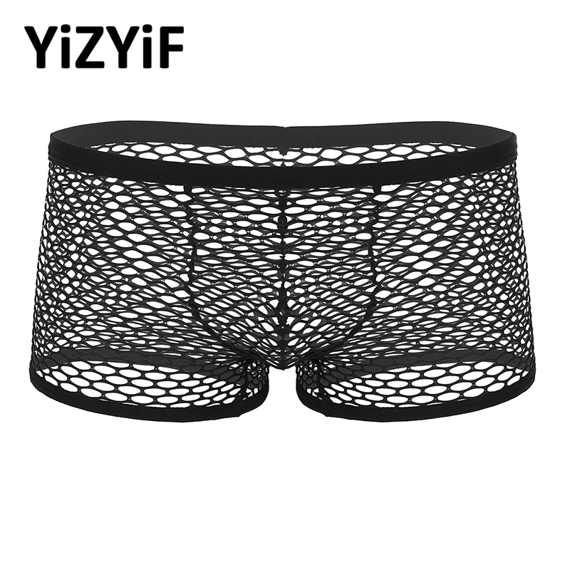 

Mens Fishnet Lingerie Mesh See Through Sheer Boxer Underwear Breathable Low Rise Bottoms Men Boxer Underwear