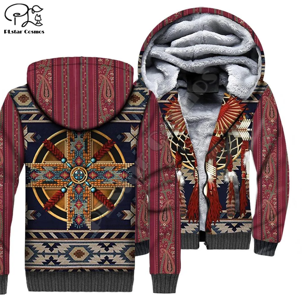 

PLstar Cosmos Aboriginal Native Style 3D Print Winter Clothing Casual Warm Hood Thick Coat Zipper Man Fleece Hoodies Jacket N23