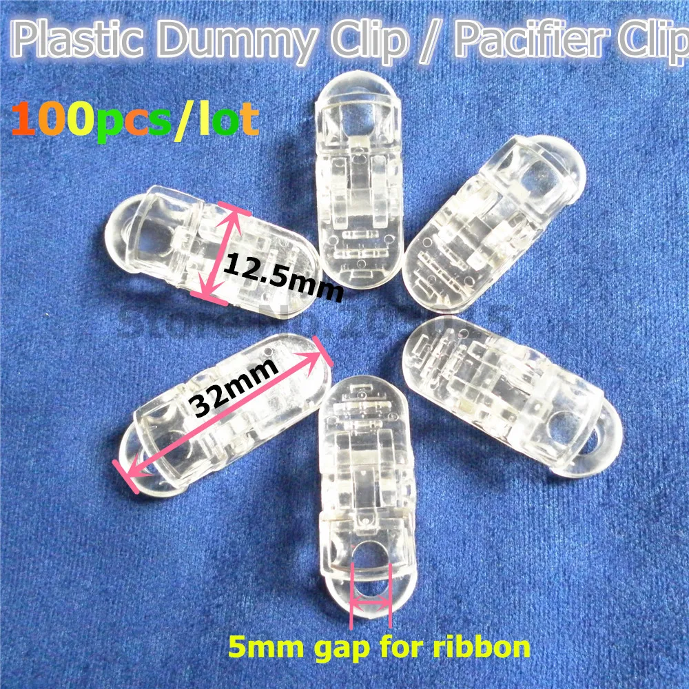 

Chenkai 100pcs Clear Plastic Pacifier Dummy Clips DIY Transparent Alligator Baby suspender Lanyard Chain Holder Toy Clip