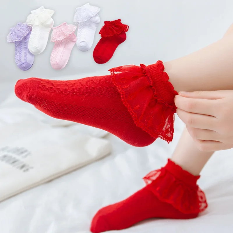 Girls Socks Spring Summer Princess Cotton Lace Sock Infant Thin Red Sox Breathable Children Baby Girls Net ankle Sock