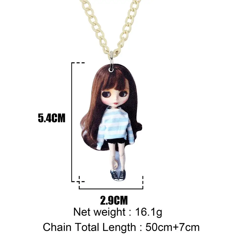 WEVENI Acrylic Sweet Long Hair Girl Doll Necklace Pendant Choker Party Jewelry 2019 New Design Girls Teens Festival Charms Gifts