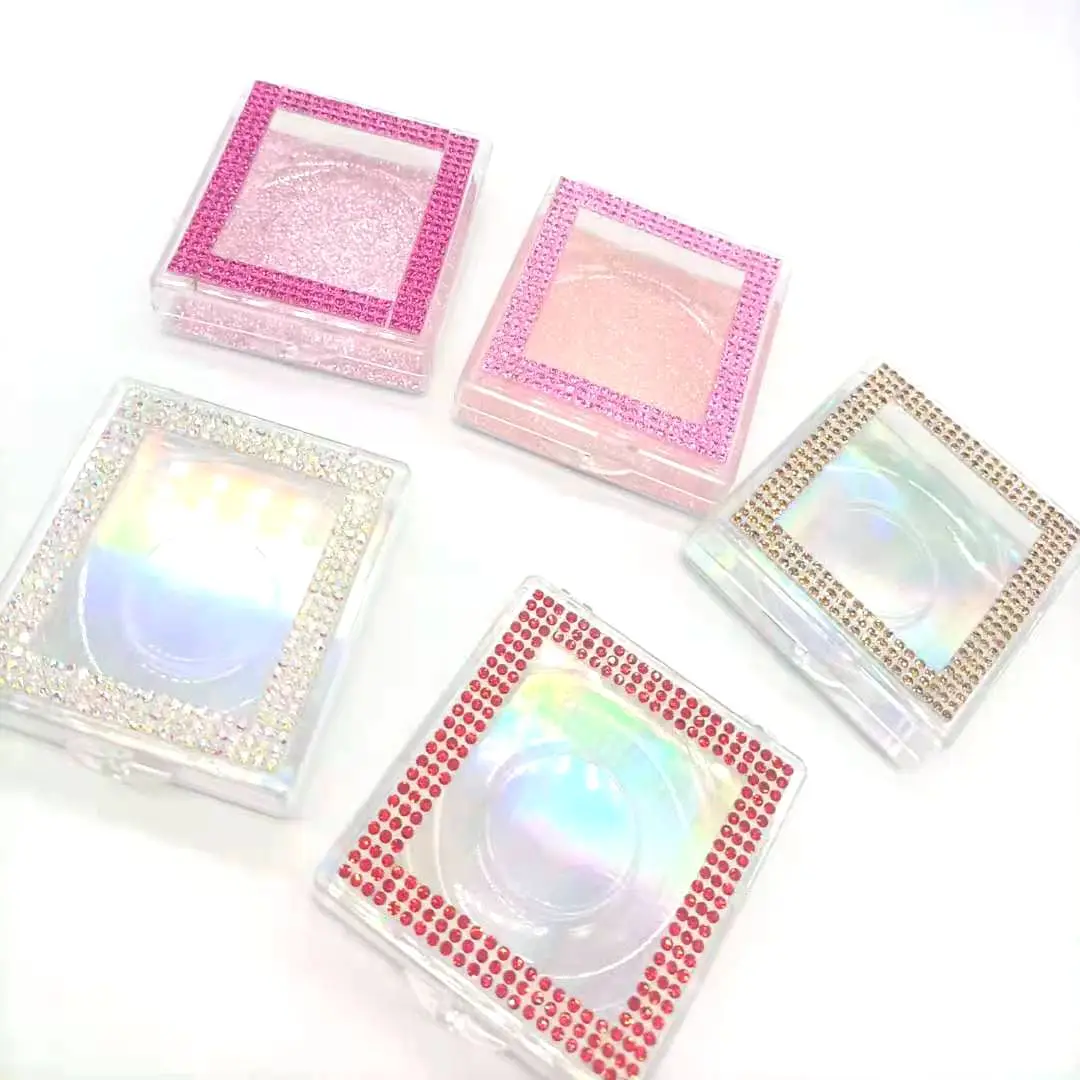 square eyelash package diamond rhinestone plastic eyelash package long lashes 25mm mink eyelash case lash box