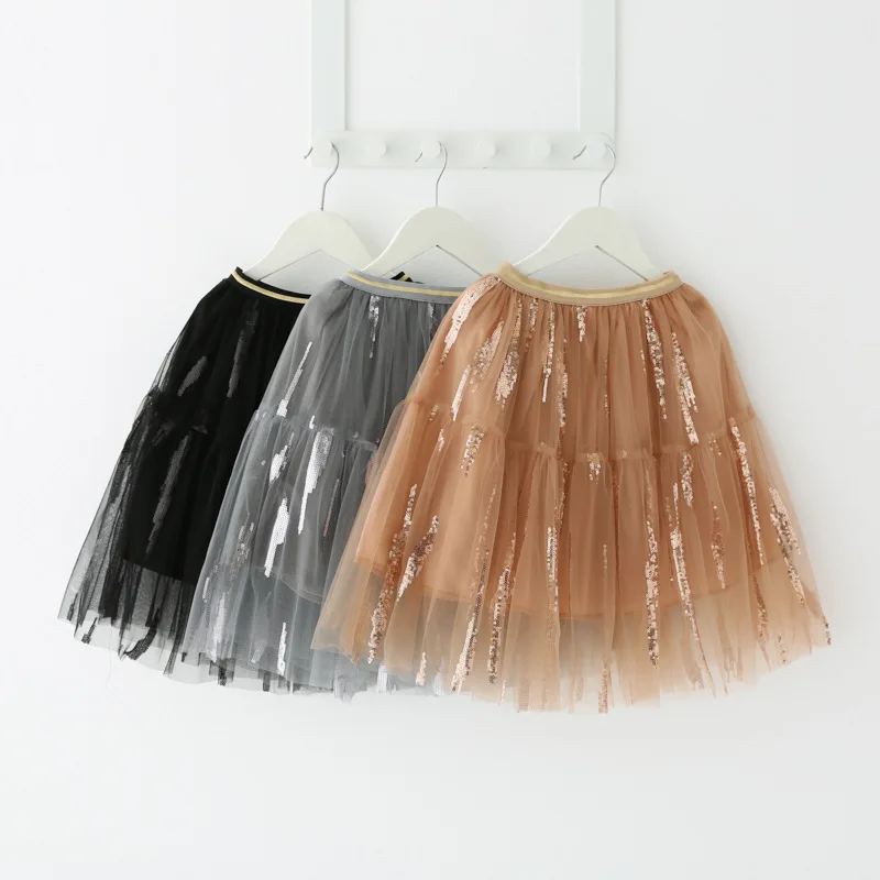 New Girls Pettiskirt Mesh Skirts 3 color Long Cake Skirt Multi-layer Children's Princess gauze sequined Skirt