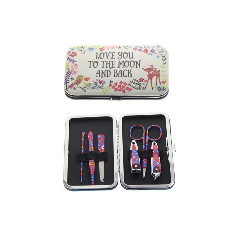 6 In 1 Flower Print Home Travel Manicure Pedicure Set Kit Nail Care Beauty Tool Holiday Birthday Christmas Gifts For Women Girls