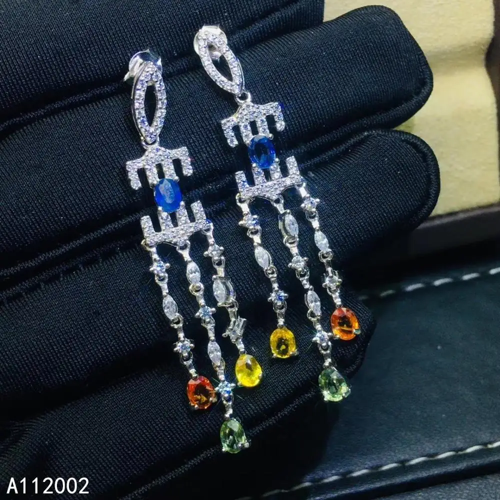 KJJEAXCMY fine jewelry natural colored sapphire 925 sterling siver women gemstone earrings support test luxury