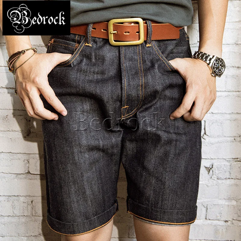 RT 503 retro Paris button denim shorts men selvedge unwashed indigo Raw Cattle raw denim shorts Button placket five-point pants