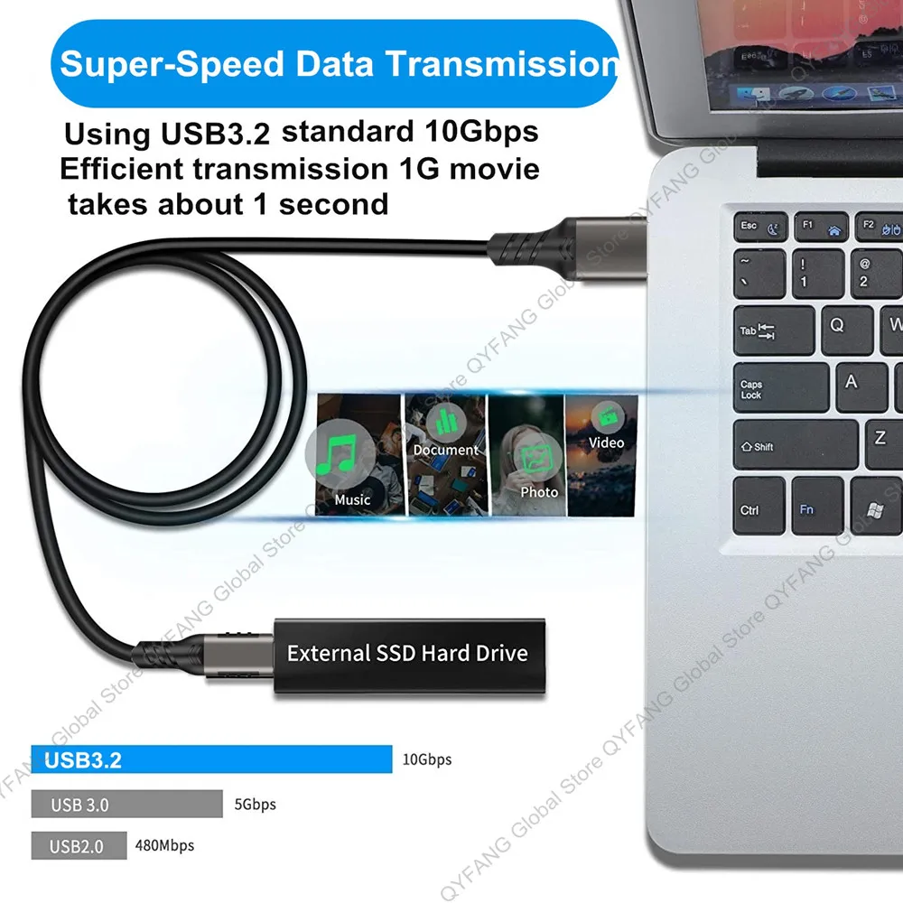 USB3.2 10Gbps Cable USB Type A to USB C 3.1/3.2 Gen2 Cable Data Transfer USB C SSD Hard Disk Cable 3A 60W QC 3.0 Fast Charging