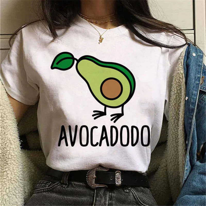 Maycaur Avocado Vegan Women T Shirt Harajuku Ulzzang Kawaii Cartoon Tshirt 90s Graphic Female Short Sleeve T-shirt Summer Clothe