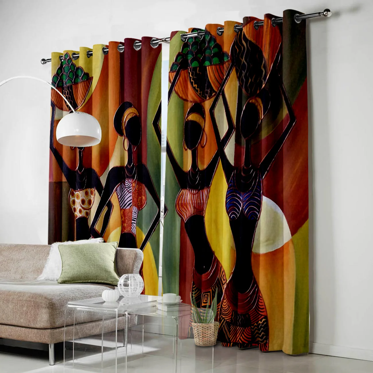 African Women Mural Window Curtains Living Room Outdoor Fabric Drapes Curtain Home Decor