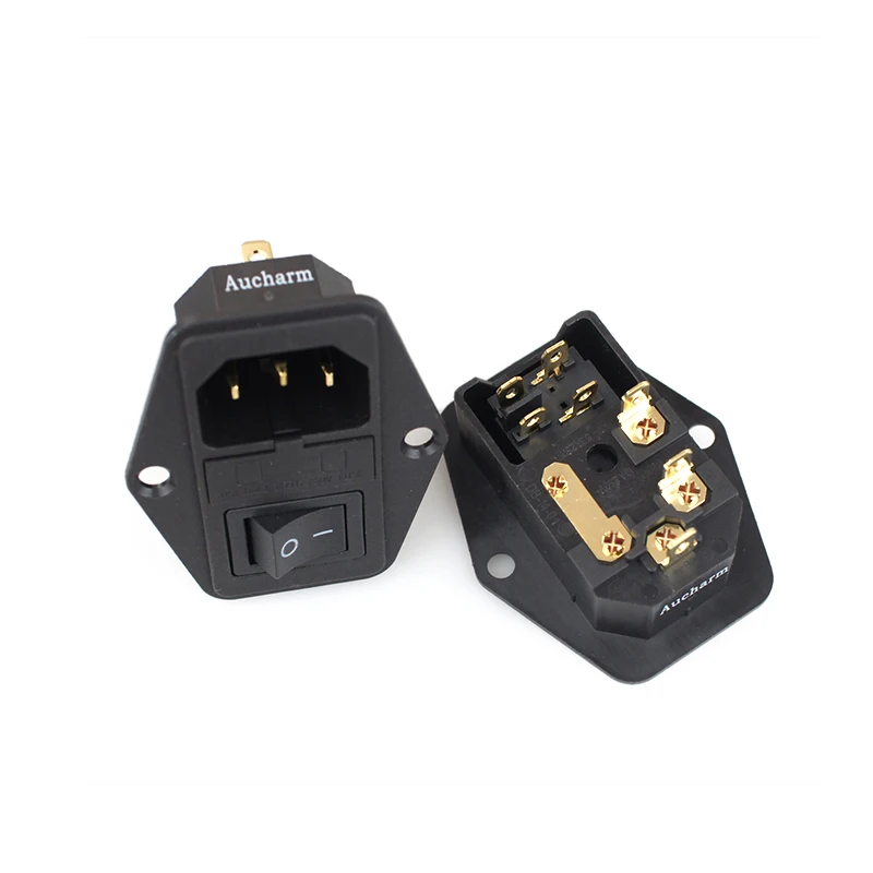 1piece IEC seat Inlet Module Plug Power Socket Gold-plated copper 10A 250V for hifi audio amplifier dac free shipping
