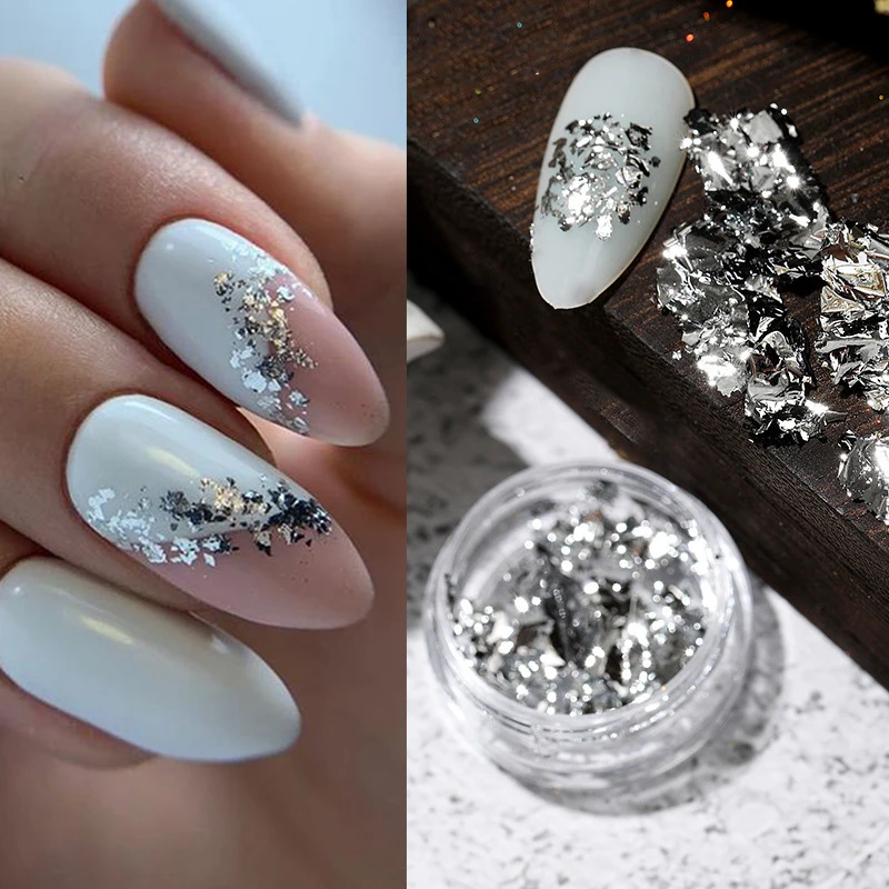 Aluminum Foil Sequins For Nails Gold Silver Irregular Glitter Flakes Mirror Chrome Powder Manicuring Winter Decorations