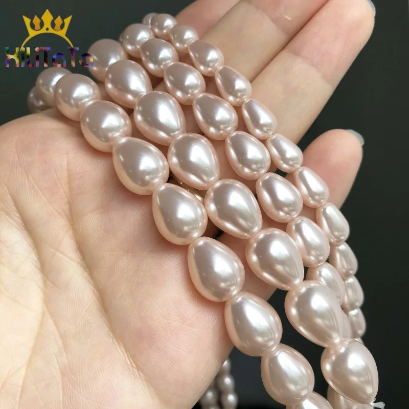 Natural Water Drop Beads Light Pink Shell Pearls Loose Beads For DIY Jewelry Making Bracelet Accessories 15\'\' 6*9 8*11 10*13mm