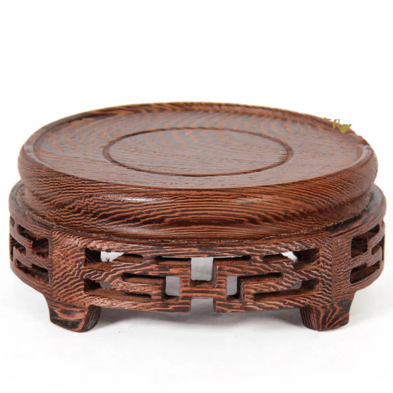 Rosewood Stone Fret  Base Solid Wood Stone Ornament Base Wenge Ebony Wood Purple Clay Pot Base Handicraft Round Wooden Holder