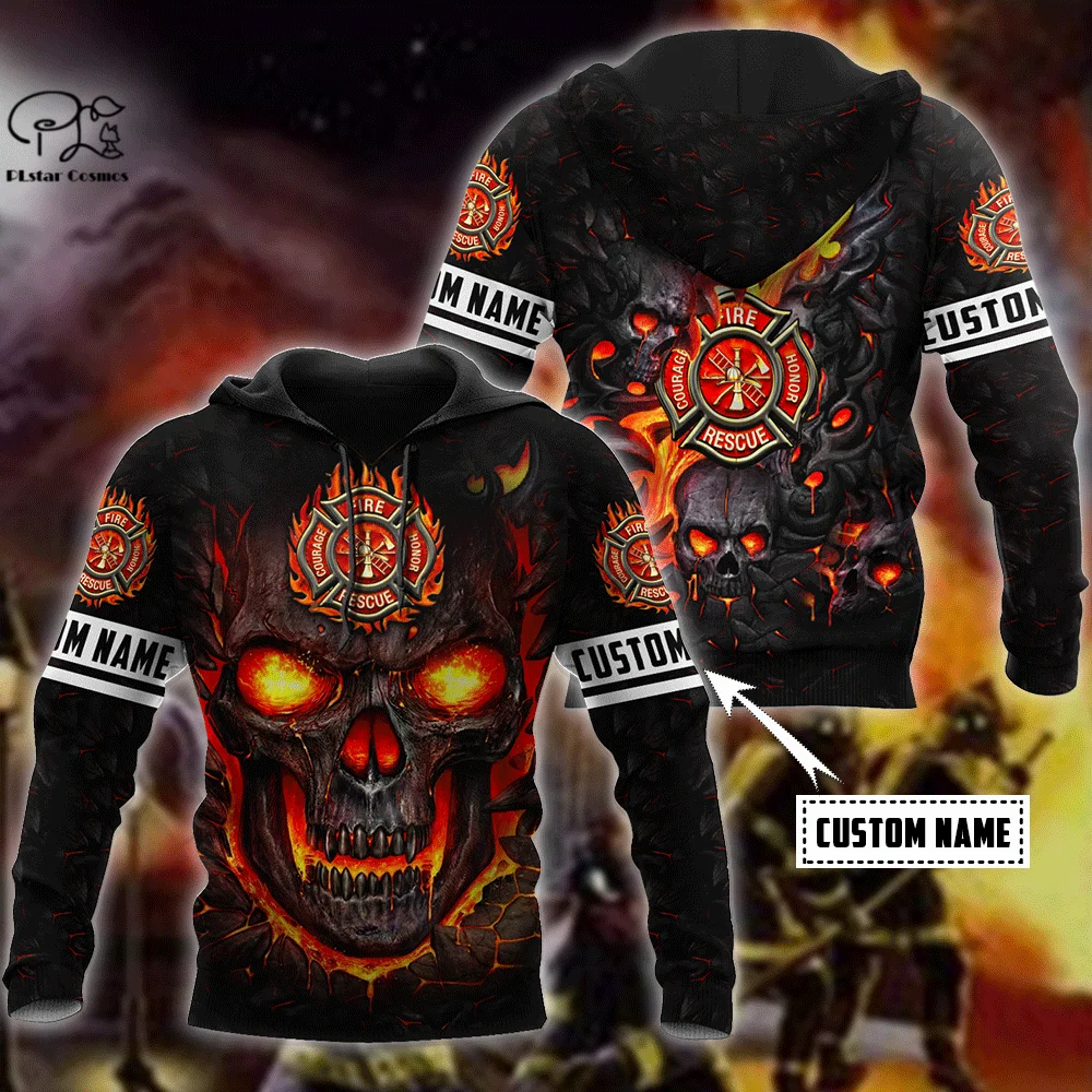 

PLstar Cosmos 3DPrinted Newest Skull Firefighter Custom Name Unique Hrajuku Streetwear Unisex Casual Hoodies/Zip/Sweatshirt Q-5