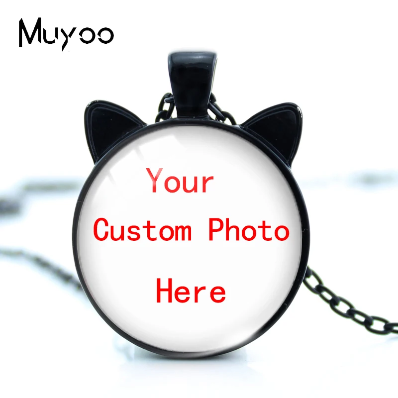 

2021 New Arrival Personalize Custom Glass Cabochon Cat Ears Necklace Handcraft Jewelry Pendants OMG