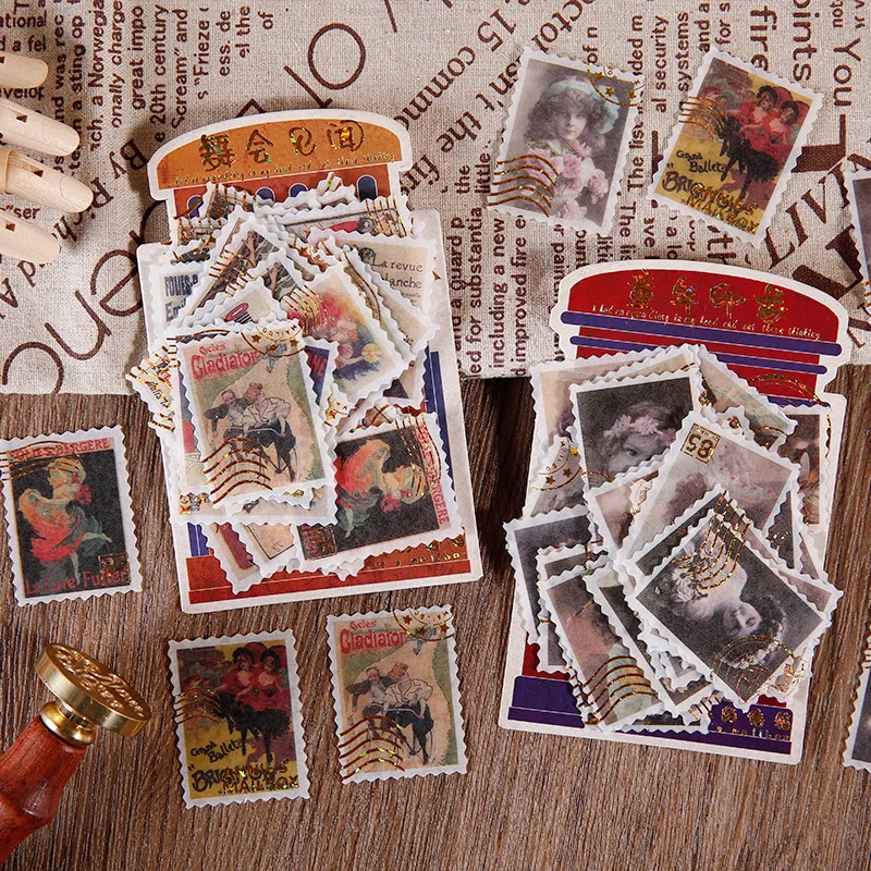 40 pcs Anne's mailbox series Decorative Retro stamp gilding Stickers Scrapbooking diy Stick Label Diary Stationery Album Sticker