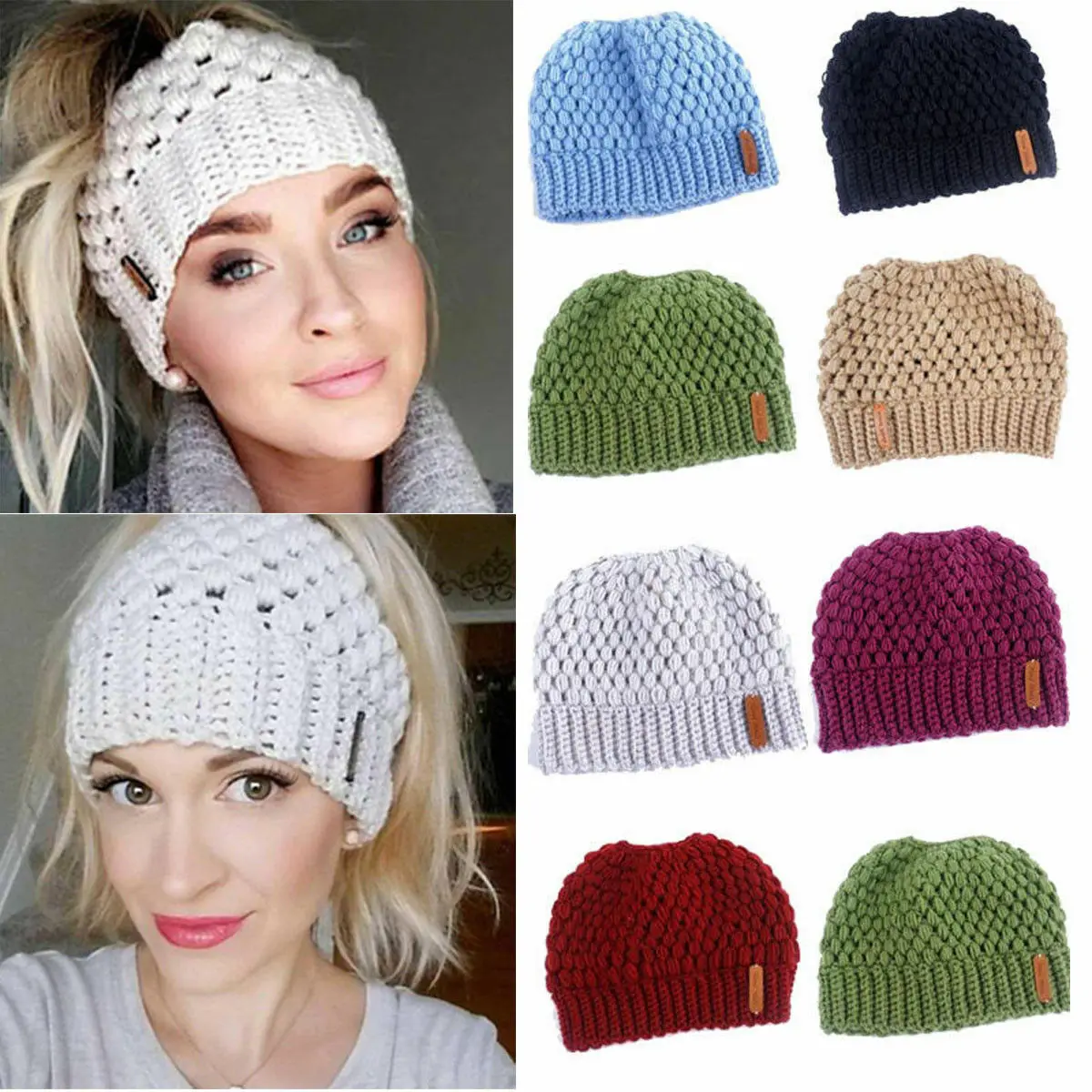 Creative Acrylic Ladies Warm Headband European and American Fashion Solid Color Knitted Women’s Headscarf