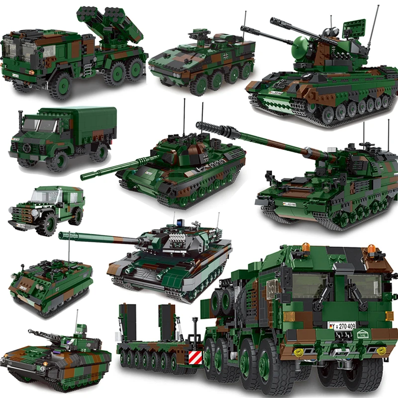 Military Bricks MAH HX-8 Elefant Tractor Truck Tracked Armored Vehicle Tank Building Blocks Bricks Educational Toys