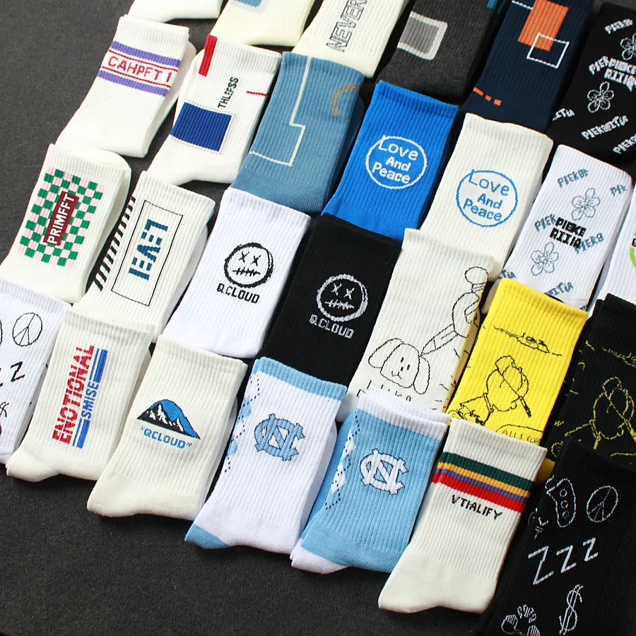 5 Pairs/Box Fashion Stock Male Tide Street Europe skateboard Tidal Youth Socks Men and Women Personality Sports Socks