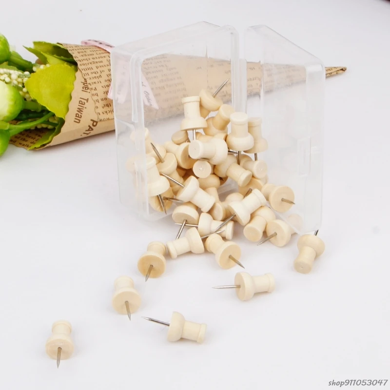 40 Pcs Houten Punaise Creatieve Decoratieve Tekening Push Pins Hout Hoofd Kantoor 21 Groothandel