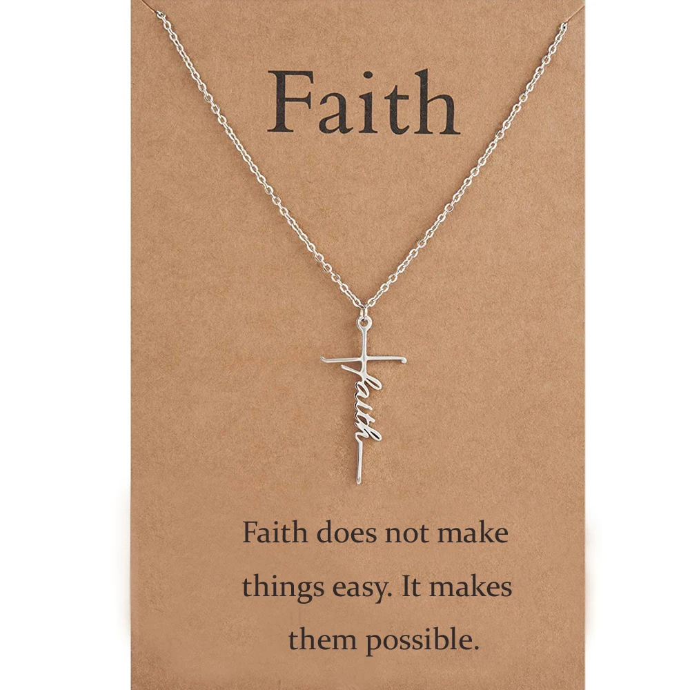 Faith Cross Necklace Hope Believe Graceful Blessed Trust Fearless Pendant Necklace Religious Personalized Jewelry Gift for Women