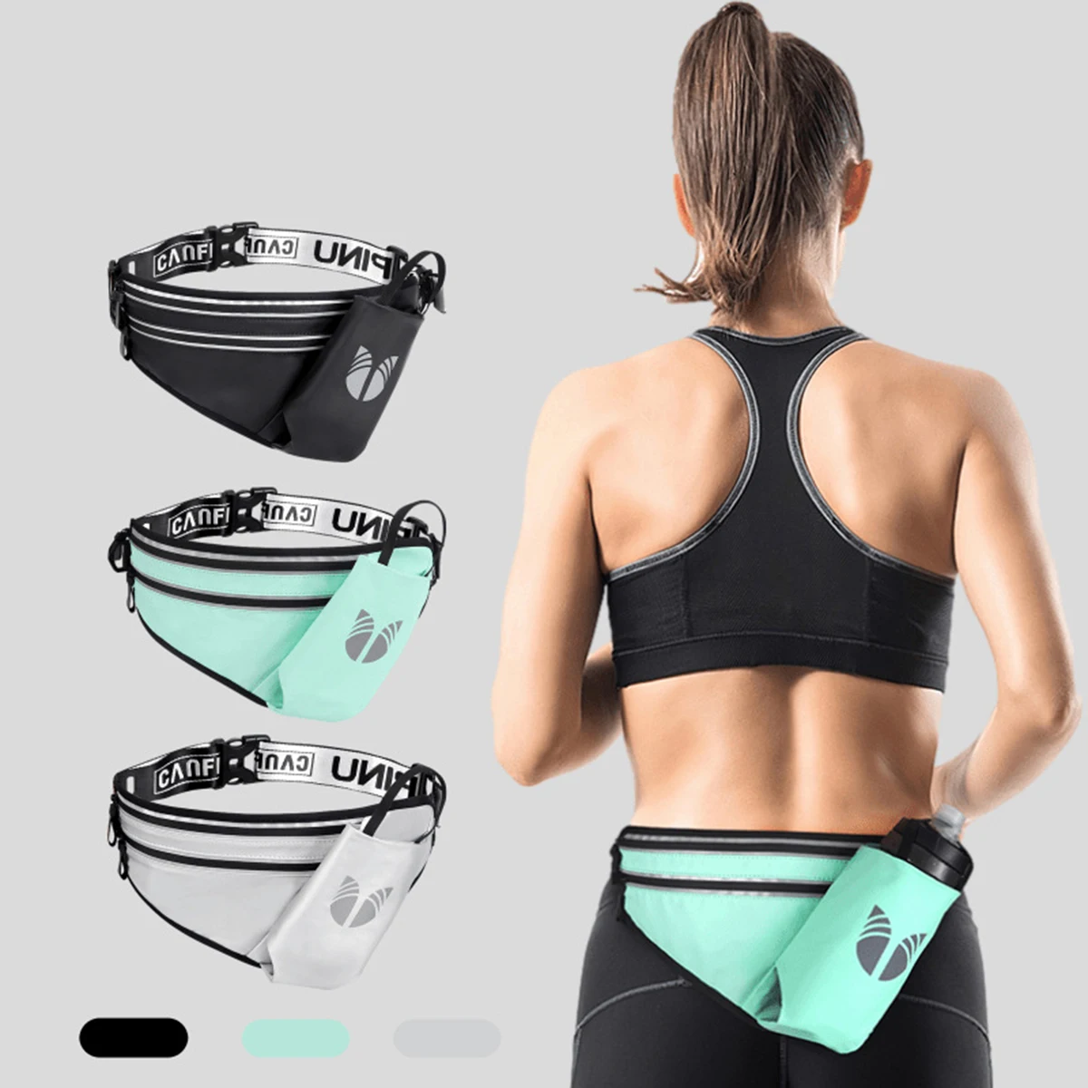 Running Belt with Water Bottle Holder Waterproof Bum Bag Cycling Waist Bag Jogging Belt Bag for Travel Camping Hiking Outdoor