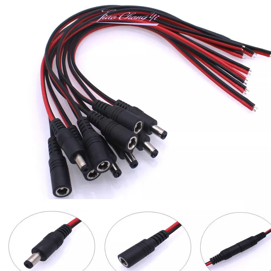 10 sztuk 16AWG 5.5*2.5mm/2.1mm wysokiej jakości gniazdo zasilania prądem stałym z drutem DIY żeńskie i męskie gniazdo złącze DC adapter wtyczki DC12V-24V