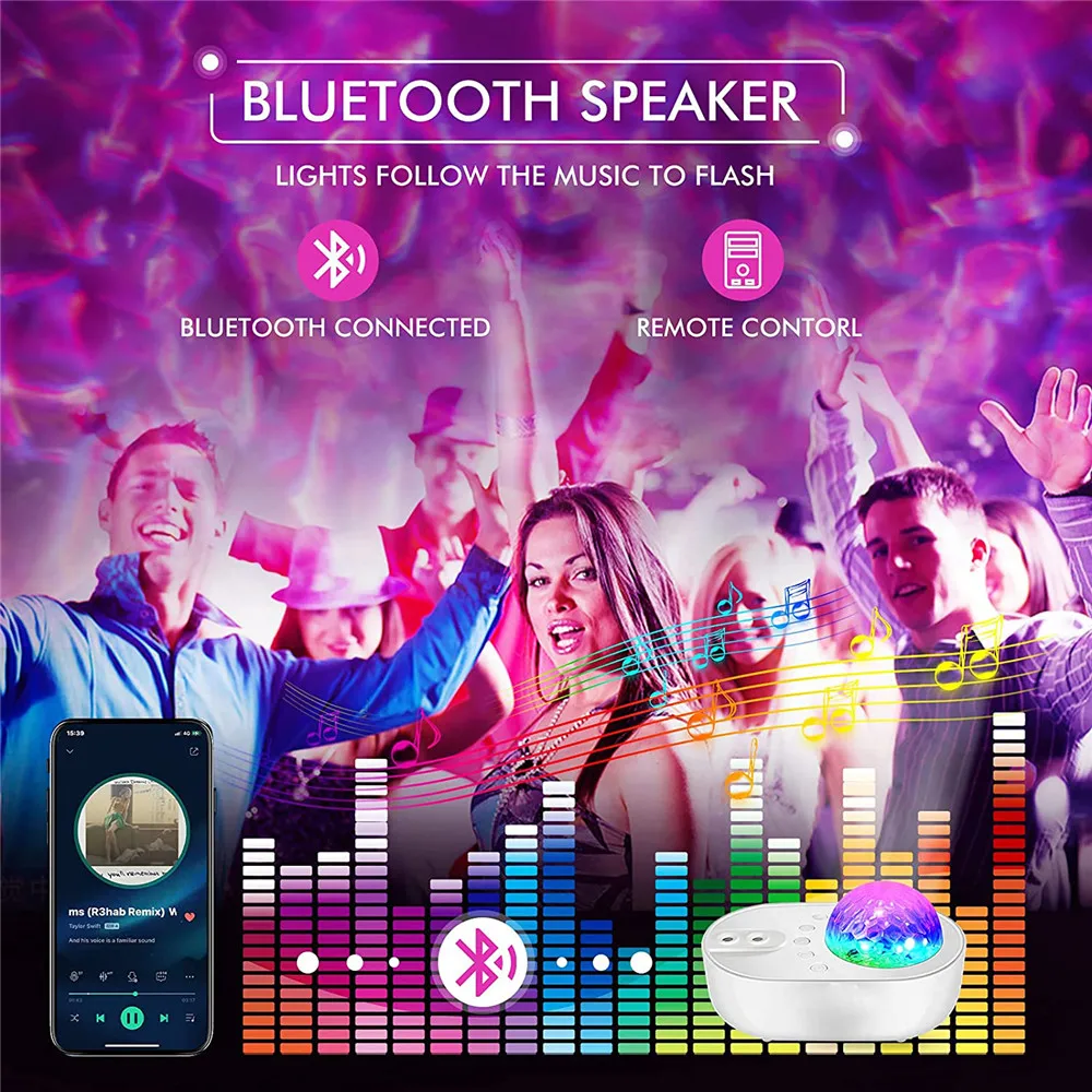 Bluetooth Star Projector Galaxy Projector Starry Night Light telecomando Ocean Wave Light Projector per Party Home Bedroom