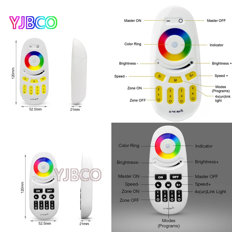 2.4G Miboxer FUT095/FUT096 Button/Touch type Screen RGBW RF 4-Zone Wireless  LED Remote Controller for LED RGBW Bulb or strip