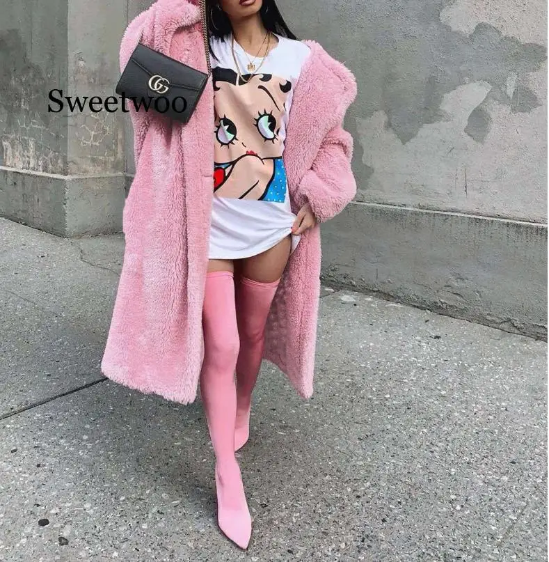 2020 Faux Lambswool Fur Coats Long Jacket Women Winter Warm Oversized Outerwear Women Thick Overcoat