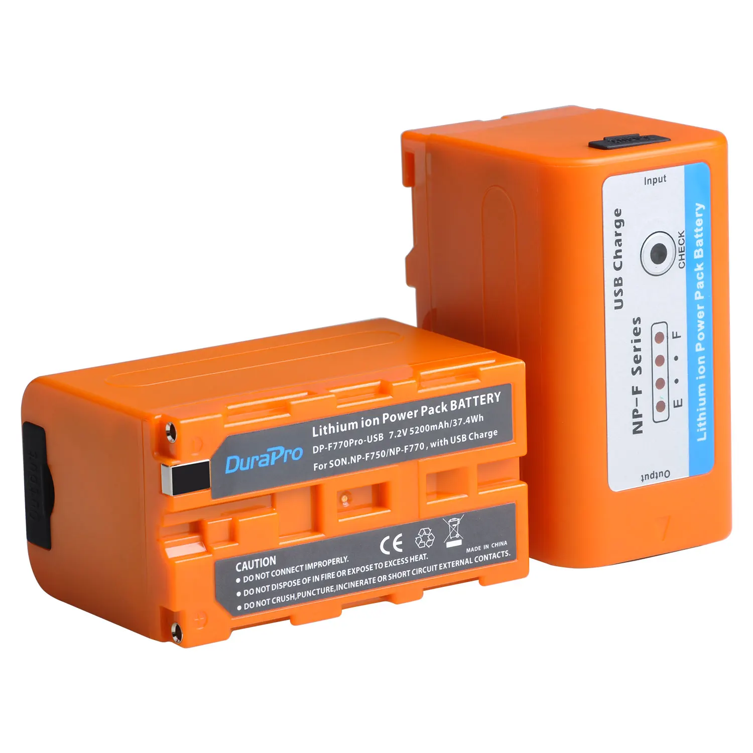 

Orange NP-F770 NP-F750 Battery with USB Charging Port and LED Power Indicator for Sony NP F970, F960, F550, F570, NP QM71 QM91