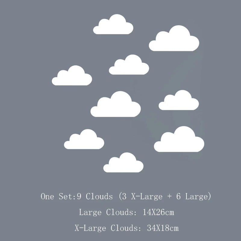 Large Size Clouds Wall Stickers 9pcs/set Vinyl Decals Kids Baby Room Decoration Removable Clouds Cloudy Art Murals