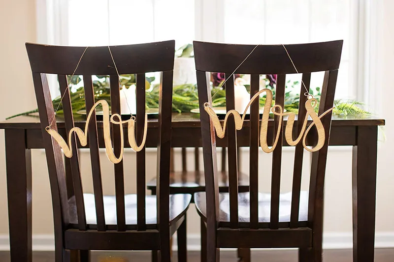 Mr Mrs Sign Chair Decor for Wedding Chair Signs for Bride and Groom Floral Wedding Decorations Rustic Boho