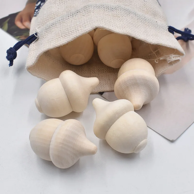 10pcs 3.6x2.4cm Wooden Acorns Natural Wood Counting Sorting Decor Crafts Kit DIY Unfinished Wood for Painting Doll Making