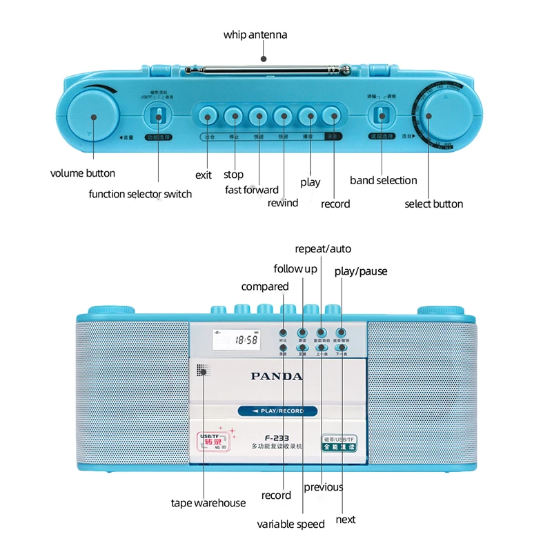 Lecteur stéréo à cassette pour écouter de la musique, enregistreur, convertisseur MP3, lecture de langue, fuchsia, disque USB, carte mémoire, nouveauté