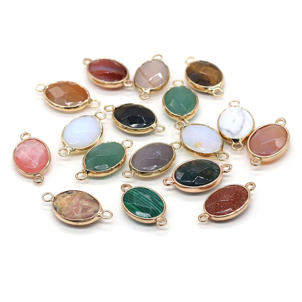 Natural Stone Elliptical Shape Quartz Crystal Pendant Agates Faceted Connector Charms For DIY Necklace Jewelry Making Gift 1Pcs