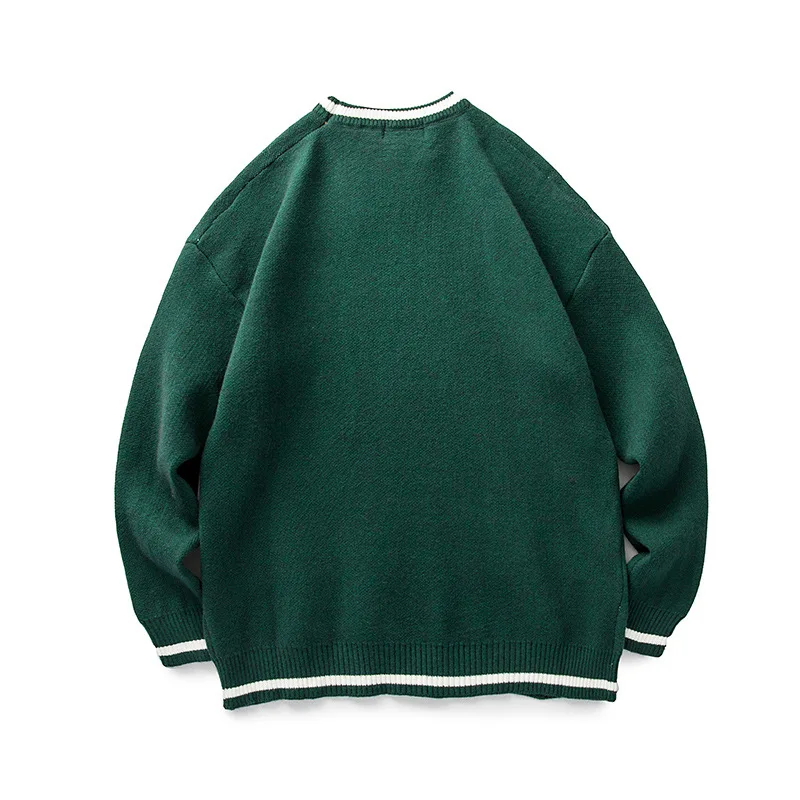 2022 Preppy Style Jacquard Green Harajuku Hip Hop Men Knitted Sweater Casual Women Pullover Lounge Wear Kpop Knitwear For Teens