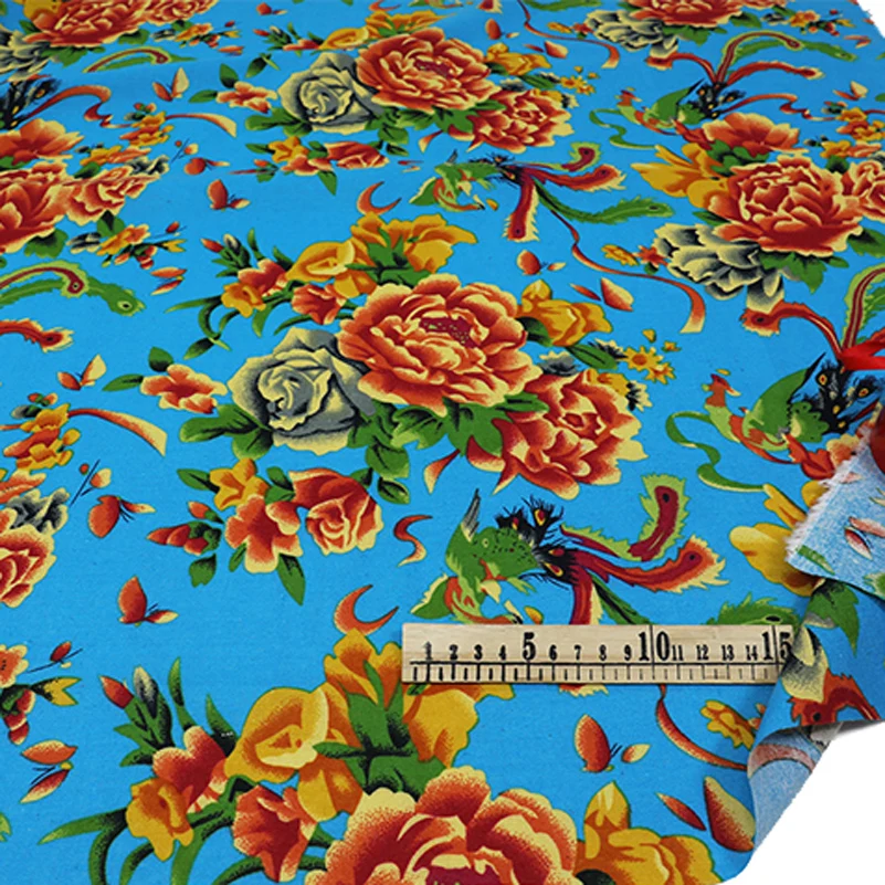 Peony Fabric Ethnic Printed Cotton Linen Breathable Fabrics For Upholstery Furniture Home Decor Textile Per Meter