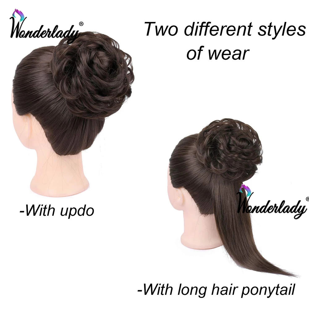 WonderLady-moño de pelo sintético para mujer, extensiones de cabello, moño, moño, Updo, pelo desordenado, postizos negros y marrones, banda