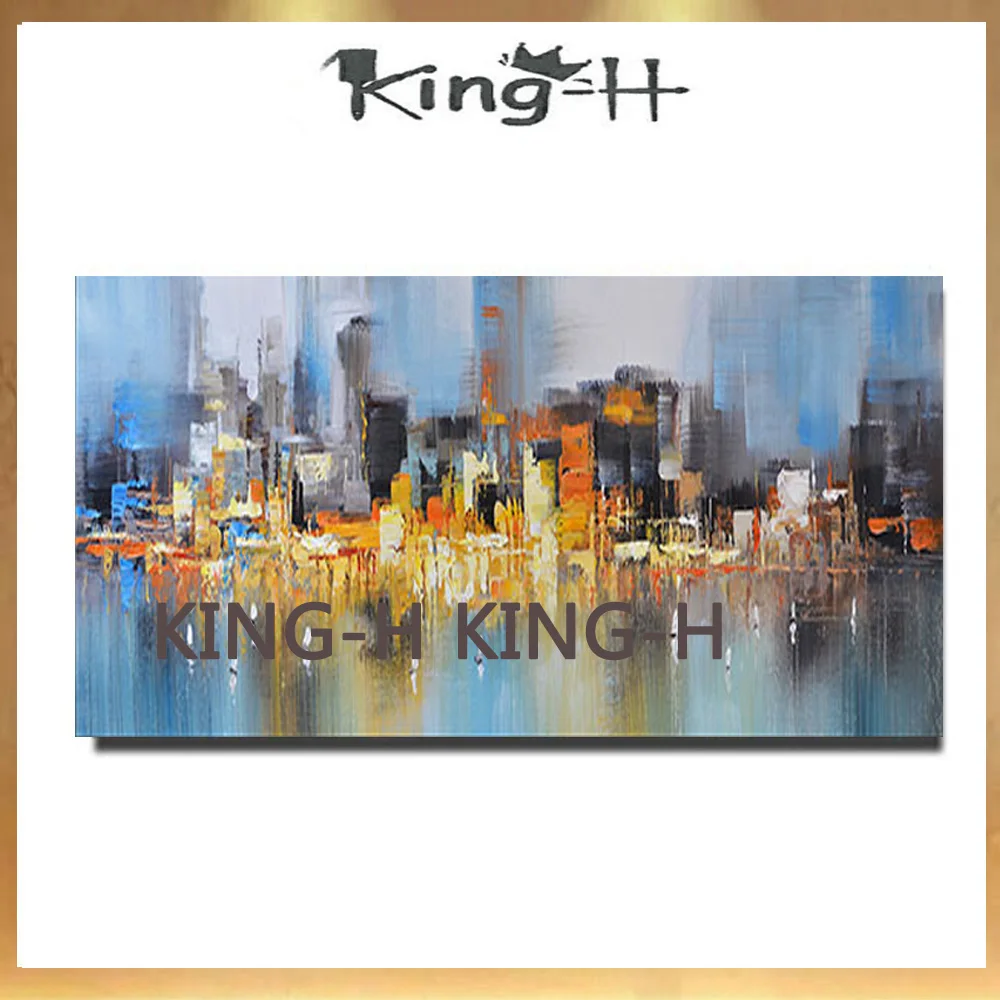 

Hand Painted Modern Abstract Building Oil Painting On Canvas Modern City Landscape Wall Picturs Living Room Home Wall Art Decor