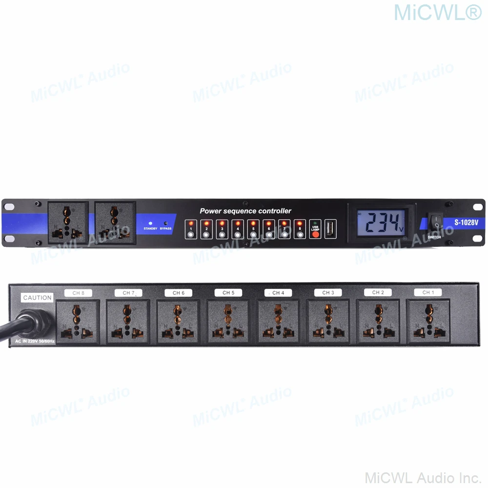 

MiCWL 10 Channel LCD Power Sequence Controller 30A 250V Rack Mount Conditioner Surge Protector Power Supply Regulator 8+2 Way