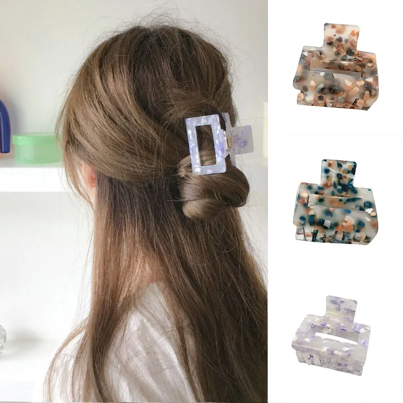 Vintage Korea Square Rambut Cakar Geometris Rambut Klip untuk Wanita Rambut Styling Alat Jepit Rambut Besar Aksesoris Asetat Jepit Rambut