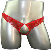 Ultra Thin Open Underwear Men Hole G String Men Transparent Lace See Through Low Waist Slim Thong Tight Elastic Sexy Underwear