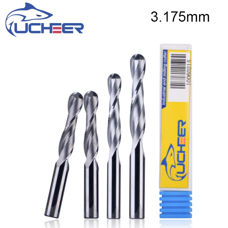 UCHEER 1pcs 3.175mm 2 Flute Spiral ball nose end mill CNC router bits for wood tungsten carbide milling route tool