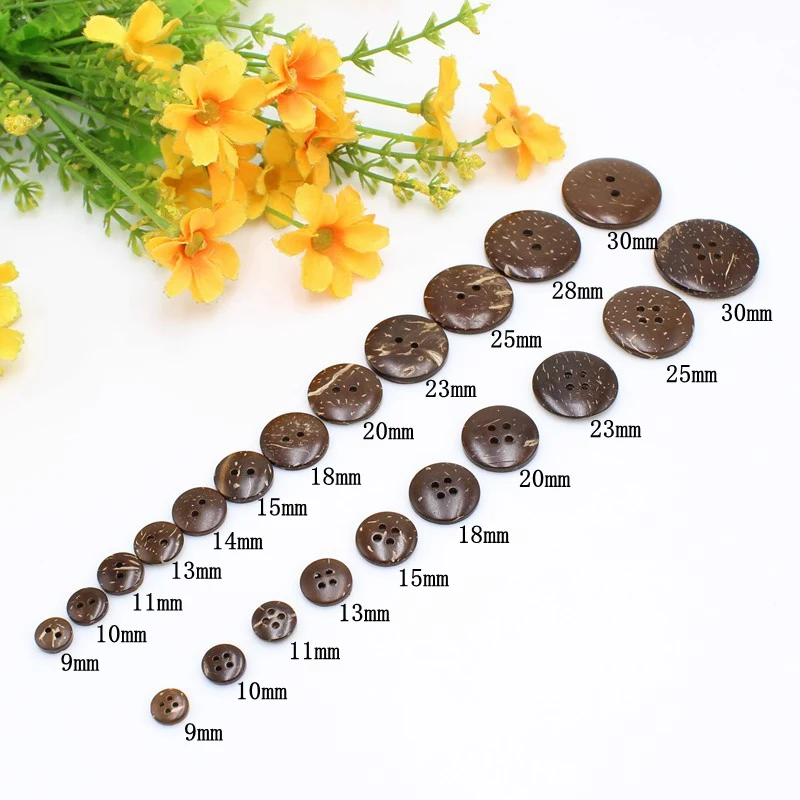 10-50pcs 9mm-30mm přirozený kokosový ořech lastura knoflíků pro DIY ruční dekorace řemeslo scrapbooking oblečení šicí zásoby kolo knoflíků