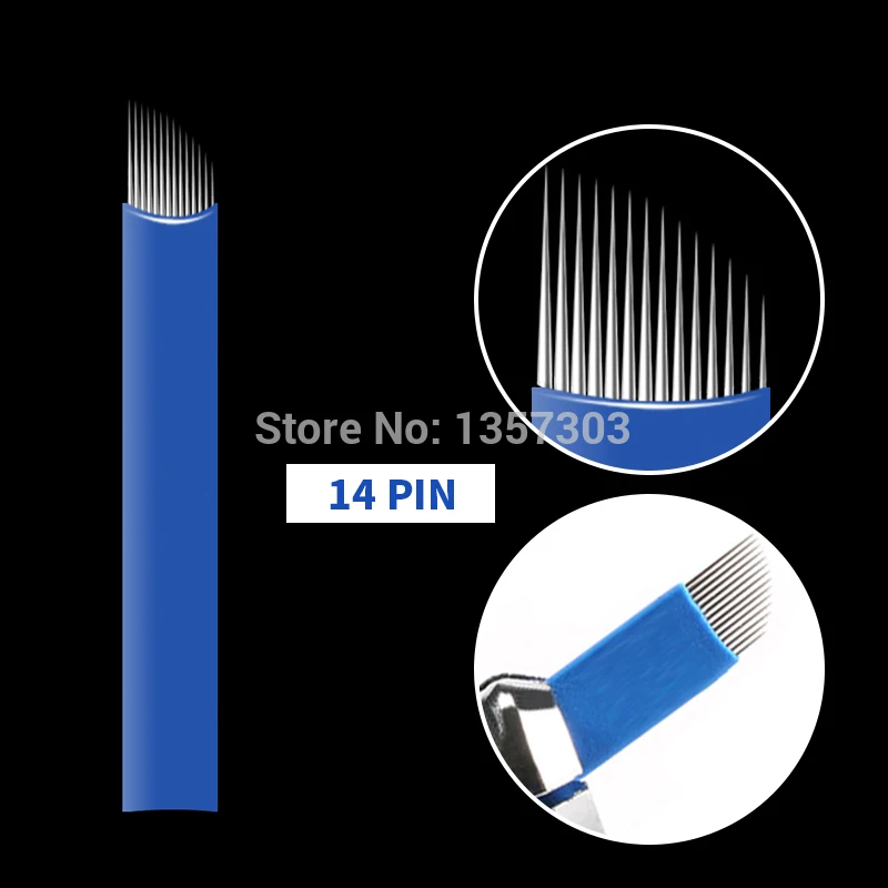 50pcs Blue 0.20mm Microblading Needles for Tattoo Lamina Tebori 7 9 11 12 14 Flex Blades U Shape Permanent Makeup Needle Blade