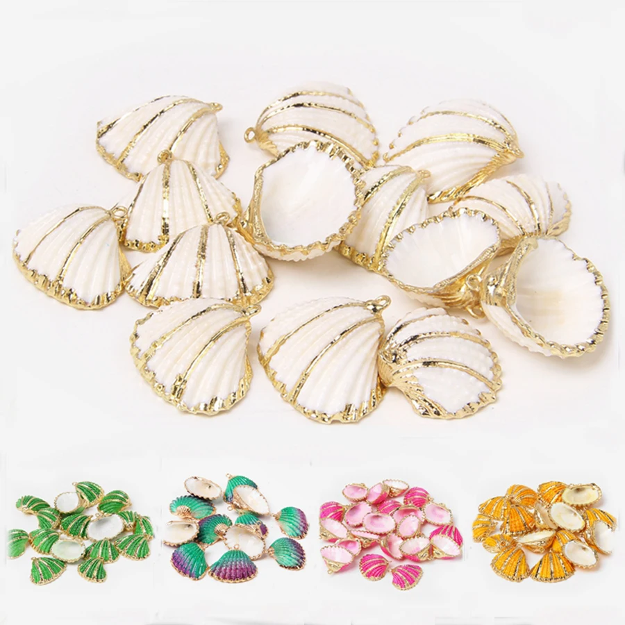 4pcs 18-30MM Colorful Threaded Seashells shell charm pendants For Earring necklace bracelet jewelry making diy