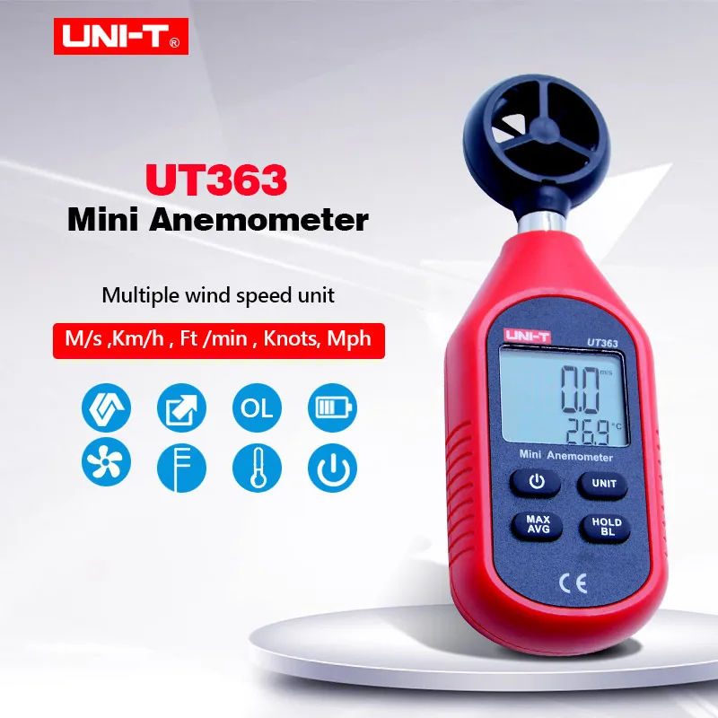 Digital Wind Speed Meters Mini UNI-T UT363 Pocket Anemometers Speed Temperature Digital Thermometers Diagnostic- tools