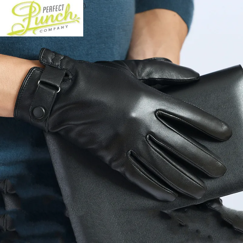 

Winter High-end Gloves Men Black Real Sheepskin Leather Gloves Full Palm Touch Screen Gloves Male Driving Luva SQQ389